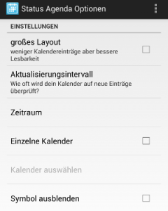 StatusAgenda Einstellungen Google Kalender