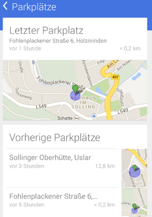 Google Now Parplatz Karte Liste